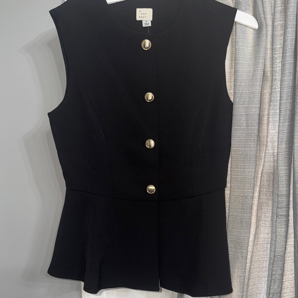 a new day Black Sleeveless Peplum Shell with Gold Buttons